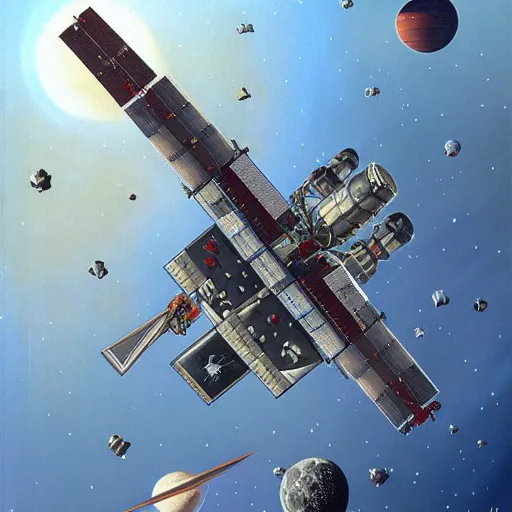 Prompt: detailed spacecraft by peter elson