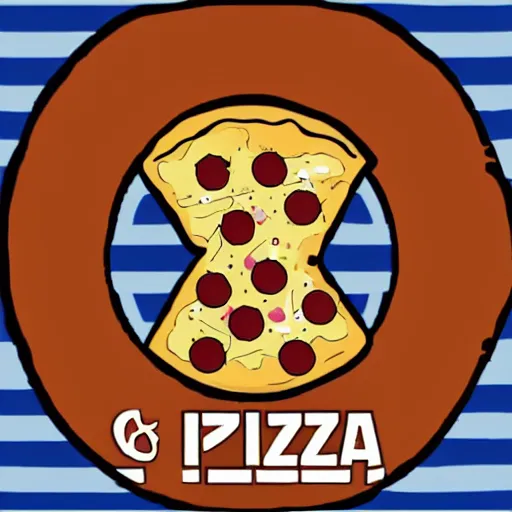 Image similar to A logo with a pizza and a beer