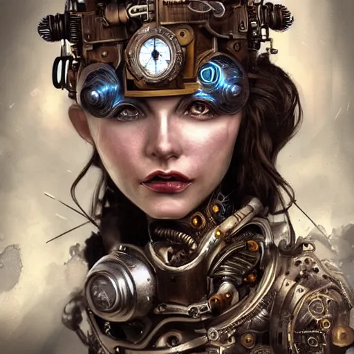 Prompt: portrait painting of a steampunk cyborg princess, ultra realistic, concept art, intricate details, eerie highly detailed