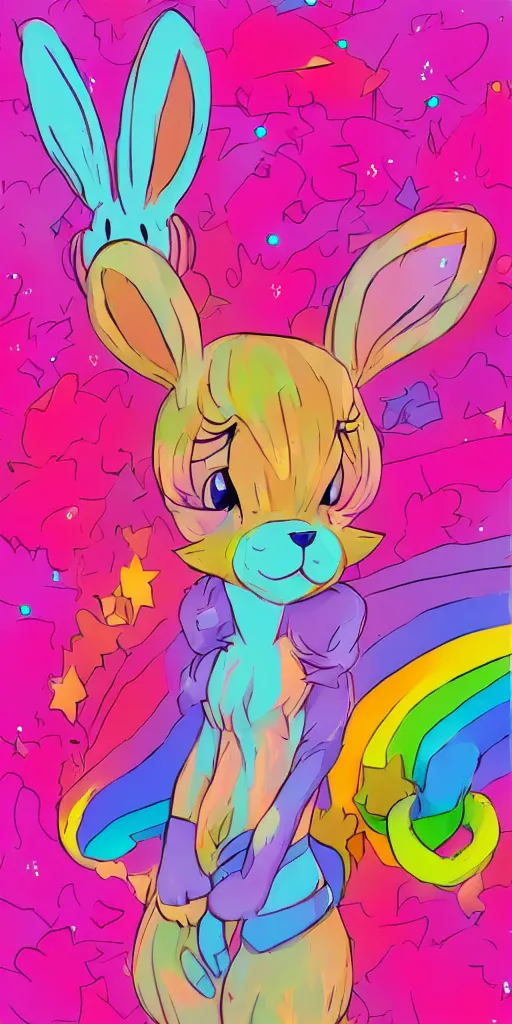 Prompt: rainbow bunny fursona commission trending on artstation