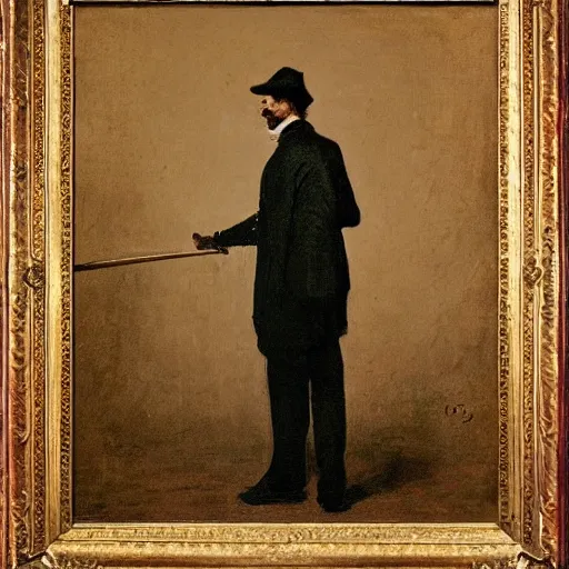 Image similar to full body portrait of a gentleman carrying a cane sword by alfred stevens