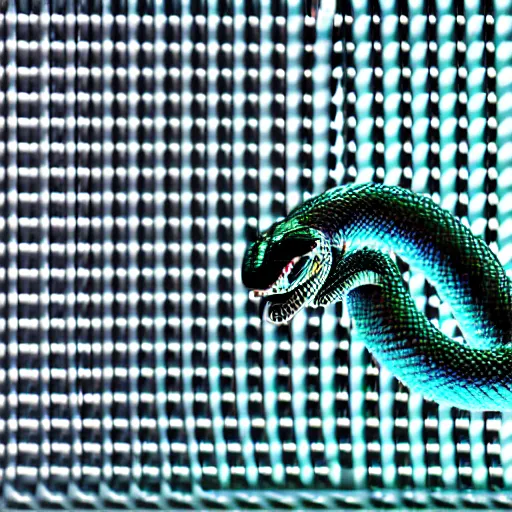 Image similar to synthwave snake, sharp focus, 8 k, high details, white backdrop