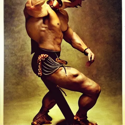 Prompt: muscular man dressed up as Mortal Kombat pikachu art photo by Annie Liebovitz and Alphonse Mucha