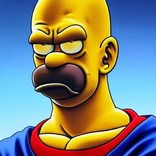 Image similar to ultra realistic portrait painting of homer simpson, art by akira toriyama, 4 k, dragon ball artstyle, cel shaded, highly detailed, epic lighting