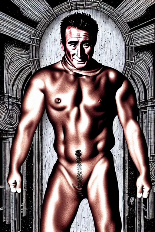 Image similar to hyperrealism billy herrington as kim chen wallpaper in style of alejandro jodorowsky and giger and araki nobuyoshi