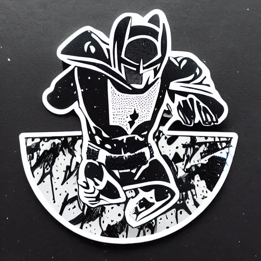 Image similar to die cut sticker, batman breakdancing in techwear splatter paint