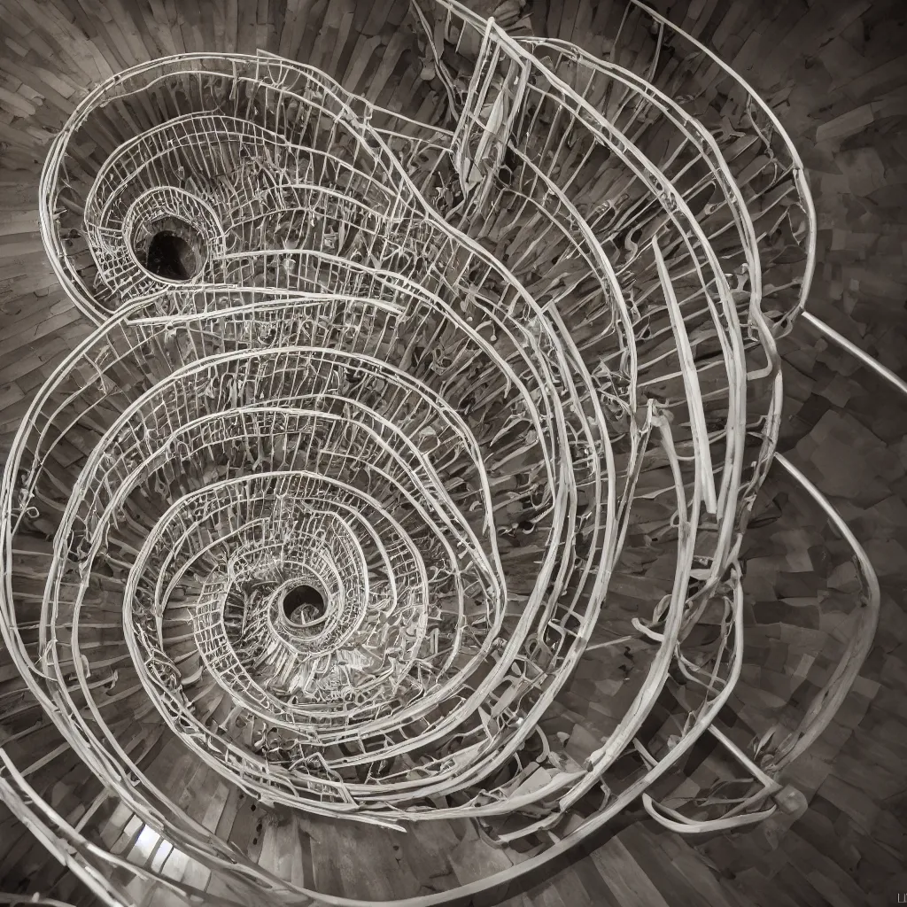 Image similar to spiral stairscase going down deep in a hole, by etienne - louis boullee, leica, high quality, high detailed