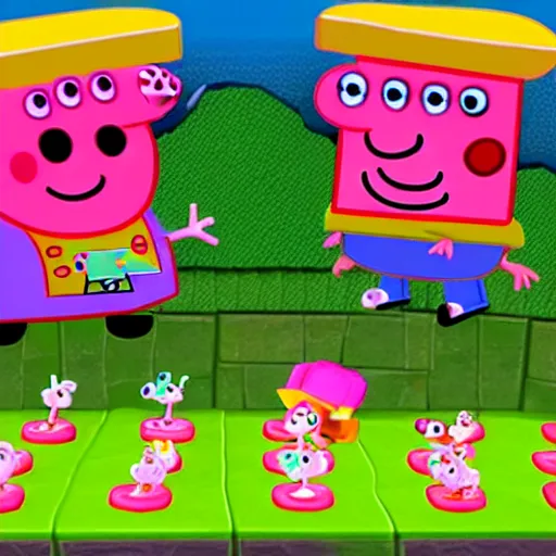 Prompt: peppa pig 3d platform game on gamecube