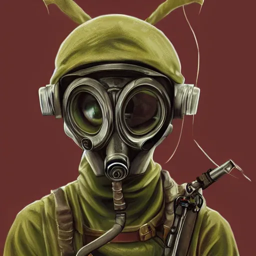 Prompt: elf with gas mask, highly detailed, digital painting, artstation, stoner album art by arik roper