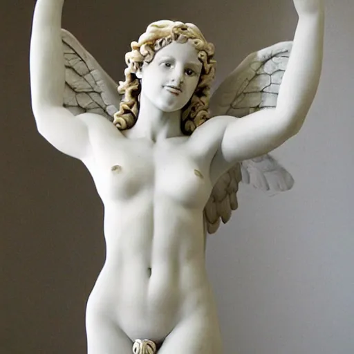 Image similar to full body sculpture of aphrodite with wings hyperrealistic style made by michelangelo