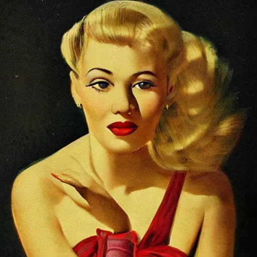 Image similar to “stunning, highly detailed portrait, very detailed, couple, tin can, blonde, color vintage magazine illustration 1950”