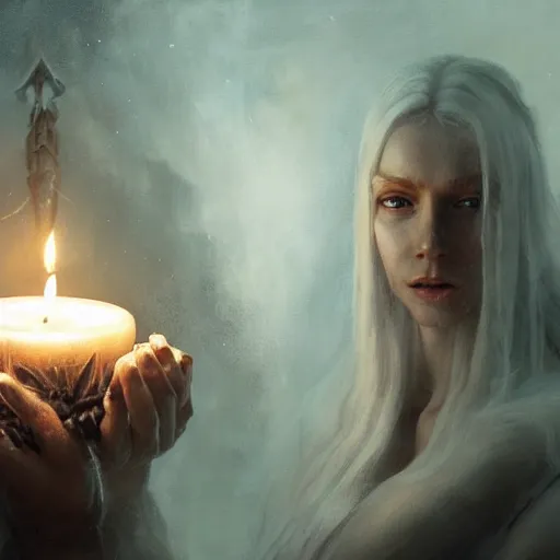 Image similar to photo realistic image of a witches magic candle, stunning 3 d render inspired art by istvan sandorfi and greg rutkowski, perfect facial symmetry, realistic, highly detailed attributes and atmosphere, dim volumetric cinematic lighting,