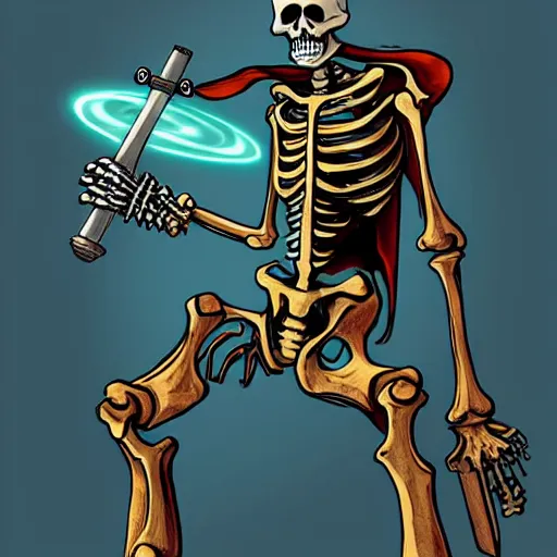 Image similar to skeleton space pirate holding a vibrosword, epic sci - fi character art