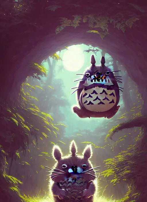 Prompt: Highly detailed portrait of Totoro, Stephen Bliss, unreal engine, fantasy art by Greg Rutkowski, Loish, Rhads, ferdinand knab, Makoto Shinkai and Lois van baarle, ilya kuvshinov, rossdraws, Tom Bagshaw, alphonse mucha, global illumination, radiant light, detailed and intricate environment