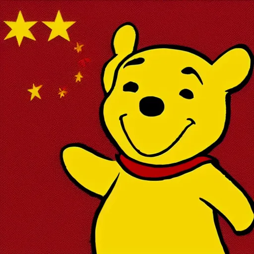 Image similar to winnie the pooh saluting the chinese flag, photorealistic