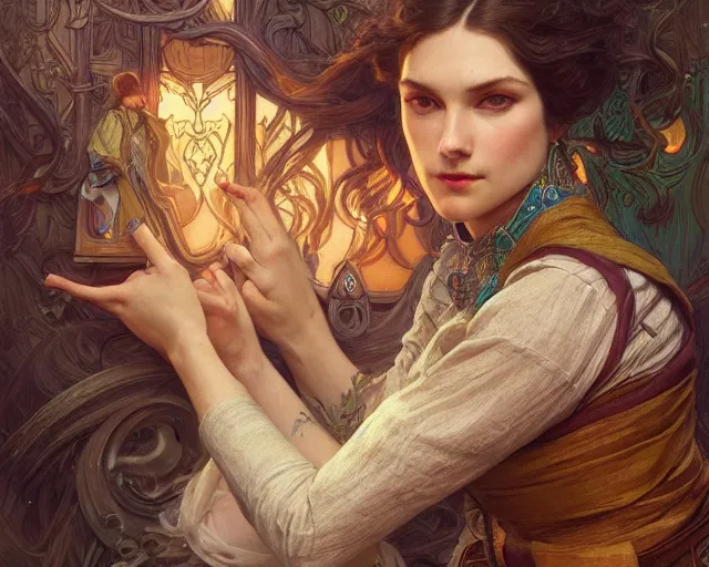 Image similar to photography of louis rhead, deep focus, d & d, fantasy, intricate, elegant, highly detailed, digital painting, artstation, concept art, matte, sharp focus, illustration, hearthstone, art by artgerm and greg rutkowski and alphonse mucha