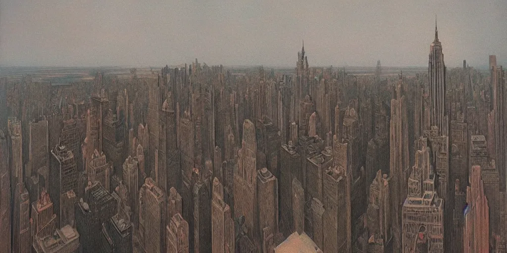 Image similar to New York CIty Skyline by Zdzisław Beksiński