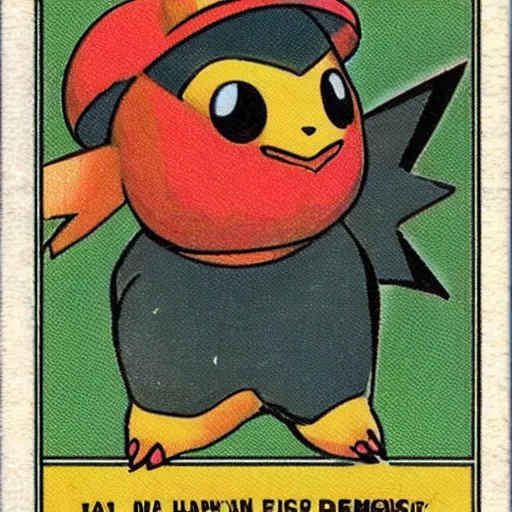 Image similar to a 1 9 4 5 pokemon card, unique design