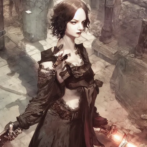 Image similar to christina hendricks!!!!! goth!!!!!, tankoban, 4 k, tone mapping, akihiko yoshida, james jean andrei riabovitchev marc simonetti, yoshitaka amano, long hair, curly, h. hydrochaeri