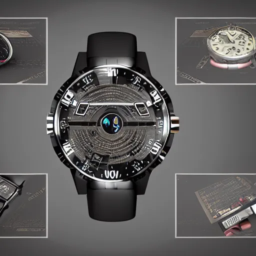 Prompt: Mockup of Cyberpunk luxury watch, photorealistic, in the style of Unreal Engine