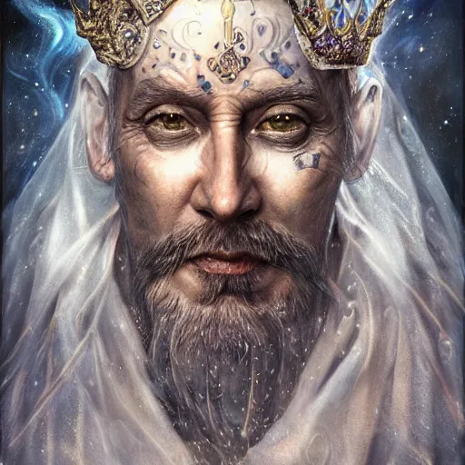 Prompt: an Artstation 3d render of Very very very very highly detailed beautiful mystic portrait of a phantom king with galaxy, tattoos by Anton Pieck, intricate, extremely detailed, digital painting, artstation, concept art, smooth, sharp focus, illustration, intimidating lighting, incredible art,