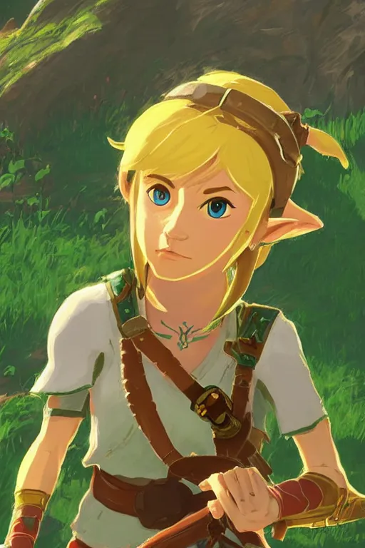 Image similar to an in game portrait of linkle from the legend of zelda breath of the wild, breath of the wild art style.