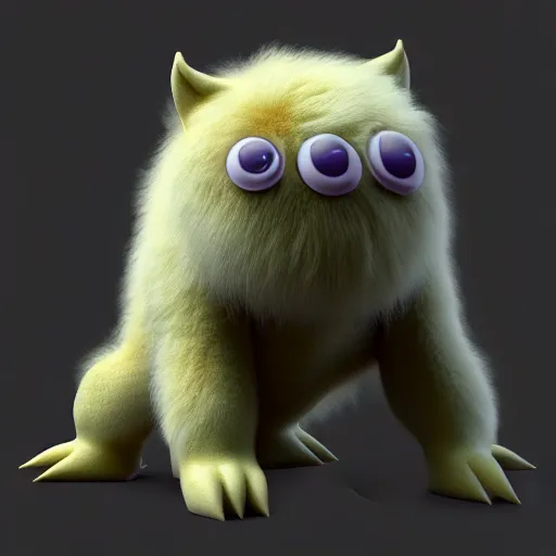 Prompt: cute chthonic fluffy monster, vray render, 50mm lens, bottom angle