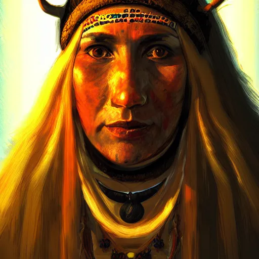 Image similar to a shaman portriat, digital art, amazing lighting