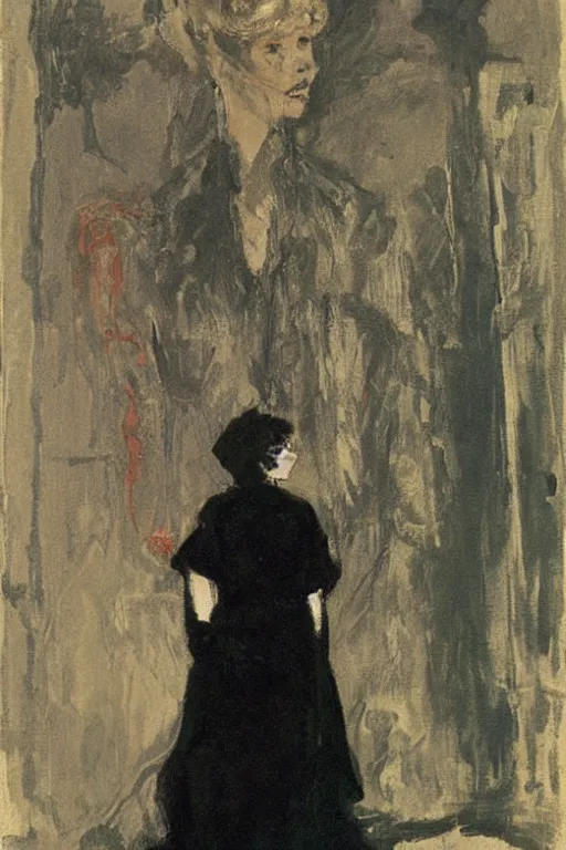 Image similar to portrait of hannah murray as delirium of the endless, the sandman by walter sickert, john singer sargent, and william open