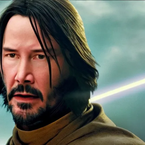 Image similar to Keanu Reeves playing Obi-Wan Kenobi in the prequel trilogy