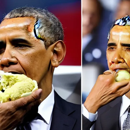 Image similar to Messi and Obama eat hummus and falafel