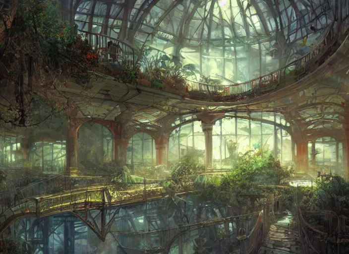 Image similar to Overgrown mall, epic scale, dramatic lighting, Marc Simonetti