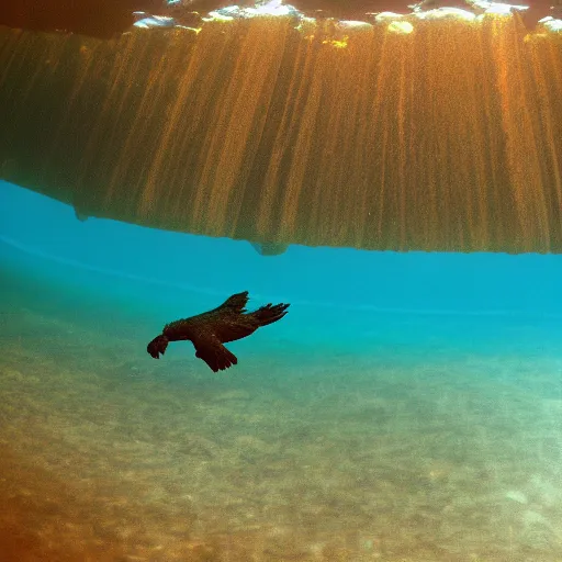 Prompt: eagle diving in atlantis underwater