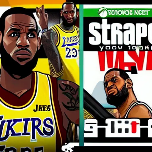 Prompt: lebron james as gta v cover art, sharp details, sharp focus