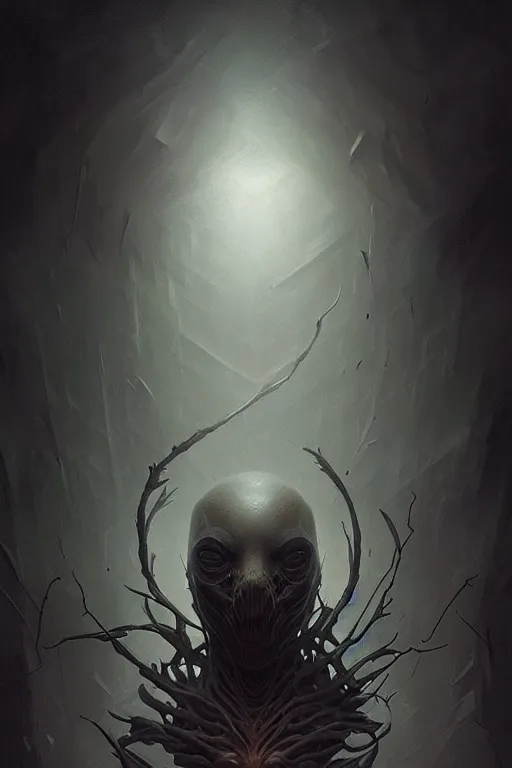 Prompt: professional concept art portrait of a ominous floating!! organic terrifying!! species thing in a dark room by artgerm and greg rutkowski. an intricate, elegant, highly detailed digital painting, concept art, smooth, sharp focus, illustration, in the style of cam sykes.