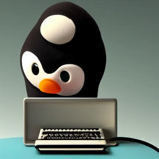 Image similar to pingu sitting behind a computer, 3 d render, painted by mark ryden, art, epic lighting