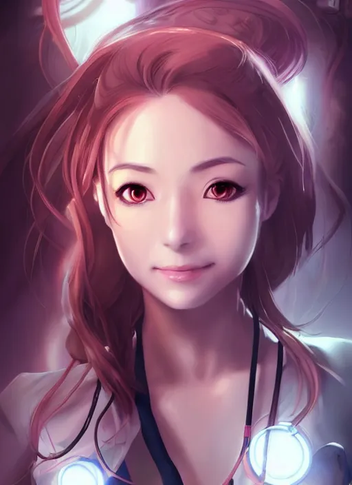 Image similar to beautiful portrait of a female Doctor who looks like Mio Naruse the testament of sister devil anime , character design by Ross Tran, artgerm detailed, soft lighting