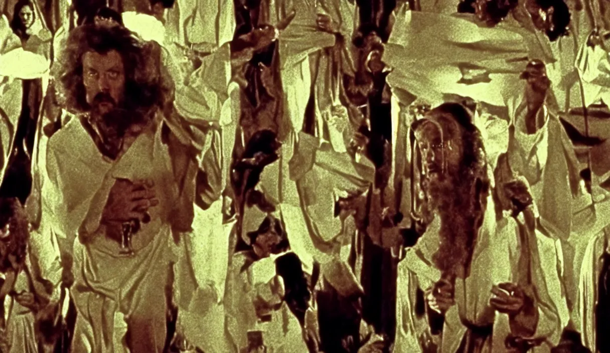 Prompt: a still of severance series indoor 7 0 s scenario appearing in a film of jodorowsky, in movie holy mountain ( 1 9 7 3 )