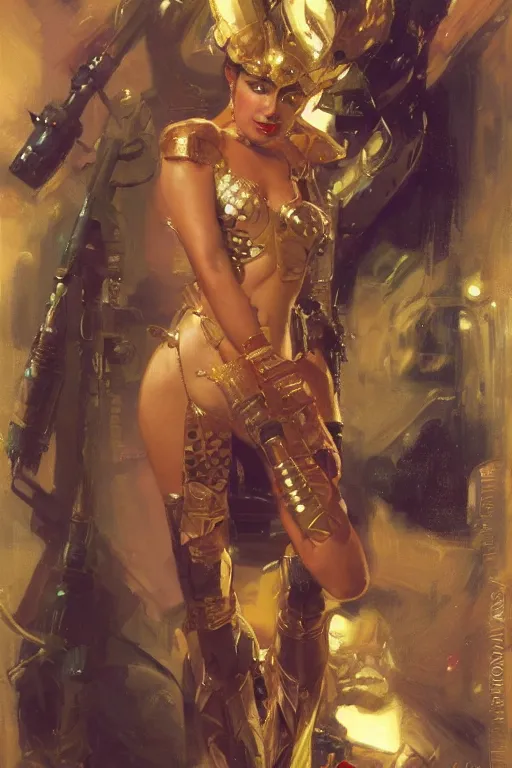 Image similar to full body portrait of a sci - fi business queen akimbo, highly detailed painting by gaston bussiere, craig mullins, j. c. leyendecker, 8 k, mid shot