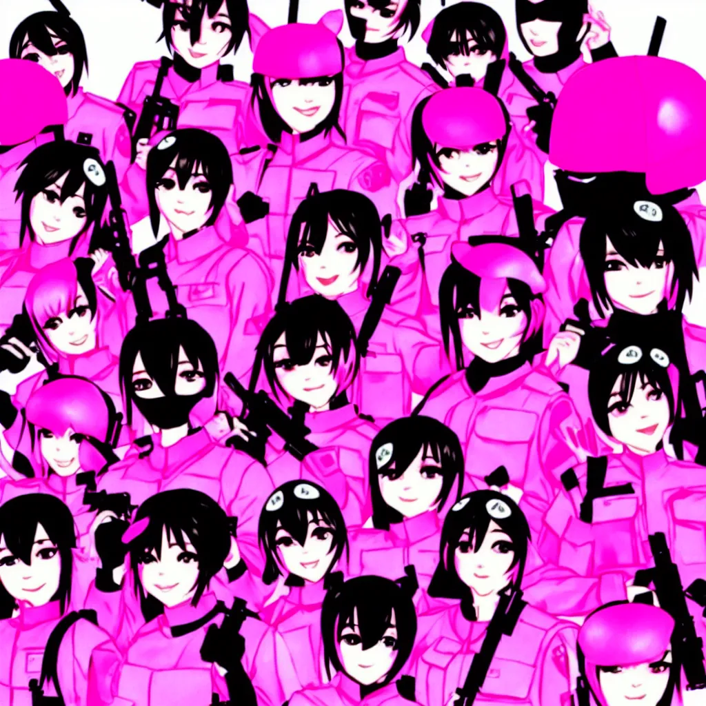 Image similar to kawaii swat team, colorful fuschia