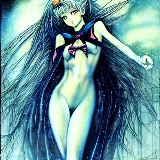 Prompt: portrait of Sailor Moon by Luis Royo