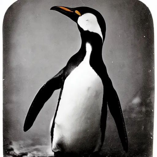 Image similar to ! dream tintype photo of a penguin playing, 1 8 8 0 s