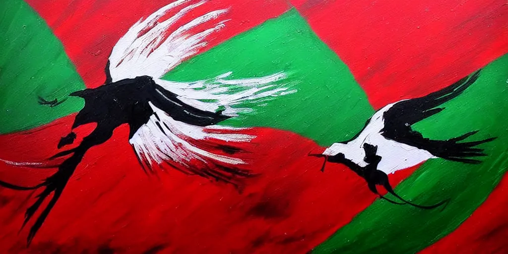 Image similar to dramatic painting of freedom for palestine, red green white black