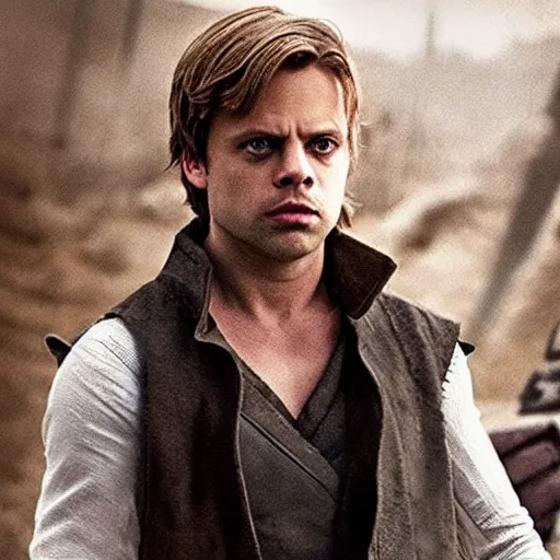 Prompt: Sebastian Stan as Luke Skywalker