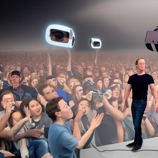 Image similar to cyborg mark zuckerberg controlling a crowd of people with vr headsets