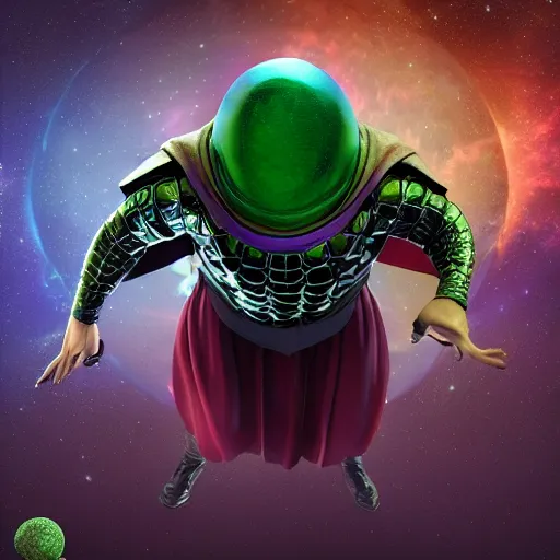 Image similar to mysterio in galaxy a 3 d render by zou yigui, trending on zbrush central,, rendered in cinema 4 d, rendered in maya, zbrush