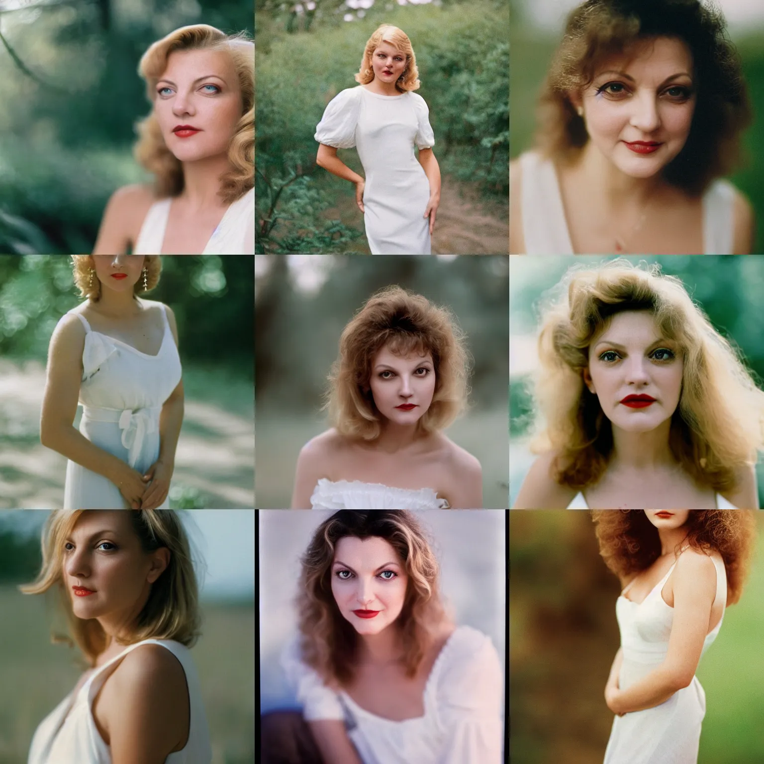 Prompt: the close - up portrait photo of actress sheryl lee weared in white dress shoted on petzval 8 5 mm using kodak portra
