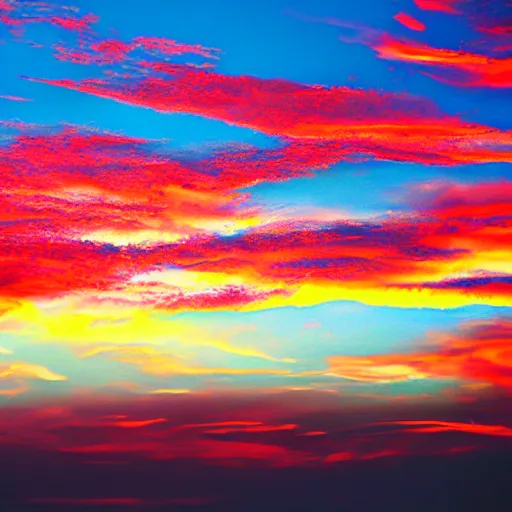 Prompt: red blue and yellow sky