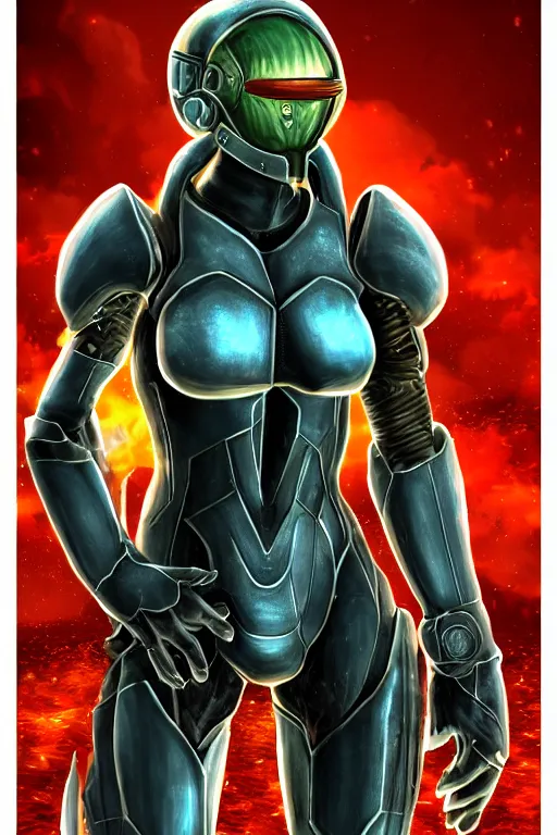 Image similar to an in game portrait of samus aran from dark souls, dark souls art style.