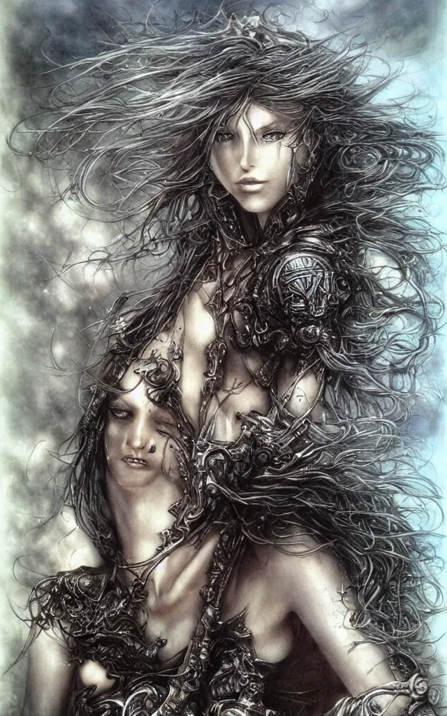 Image similar to an old man sky heavy metal airbrush fantasy 80s by luis royo, masterpiece